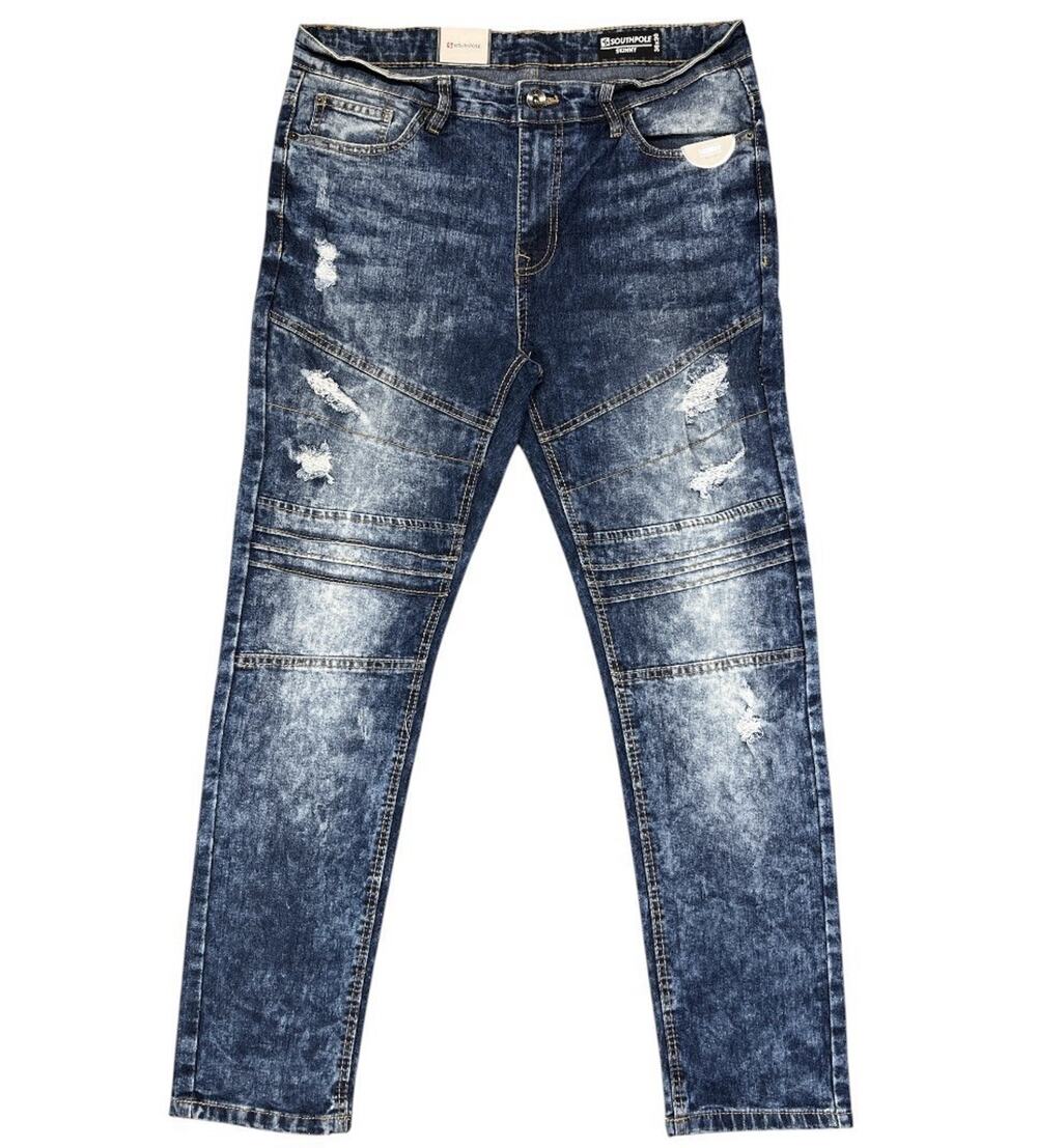 Southpole Mens Skinny Jeans 36x30 Blue Acid Wash Distressed NWT Y2K